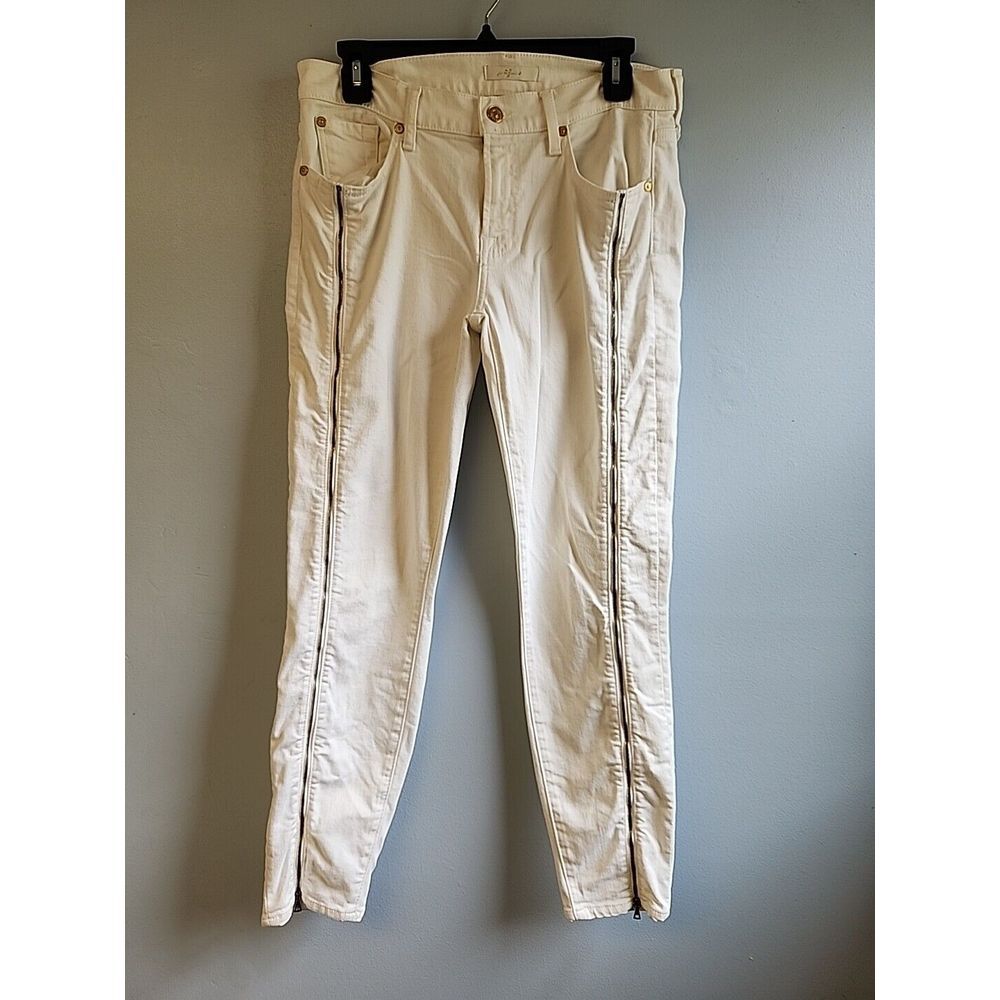 7 For All Mankind Womens Jeans Ankle Full Zip Skinny White Stretch Pants Size 29